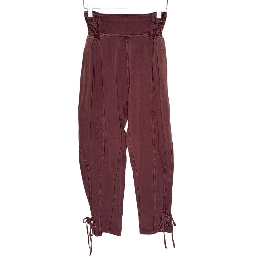 Free People FP One Billie Pants S Washed Maroon Tied Ankle Cuffs Boho Hippie